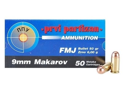 Prvi Partizan 9x18mm (9mm Makarov) 93-Gr. FMJ 50 Rnds - $18.50