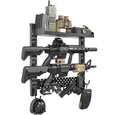 ONETIGRIS Gun Rack Wall Mount 12, Hold Up 80lbs Indoor Gun Rack for Wall with Shelf Horizontal with 10 Hooks and 1 Removable Gun Accessories Tray 21.5"*22.1" - $35.98 + FREE Shipping