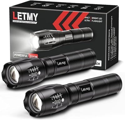 LETMY S2000-2 Pack Bright Military Grade LED Flashlights 5 Modes Zoomable Waterproof - $7.98 + FREE Shipping