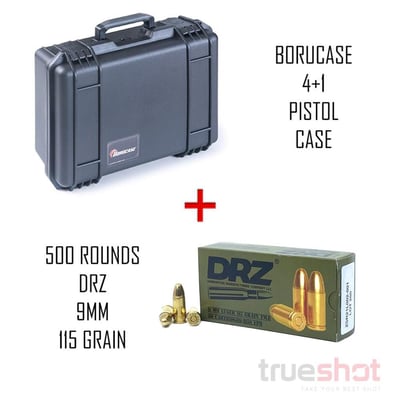 4 + 1 Pistol Hard Case with DRZ 9mm 115 Grain FMJ 500 Rounds - $214.99 