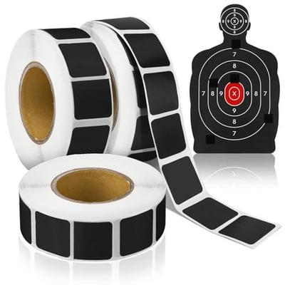 Fuutreo 3000 Pieces Target Pasters Self Adhesive Target Stickers 0. 85 Inch Square Labels for Pistol Shooting Range Practice, 1000 Per Roll, 3 Rolls (Black) - $9.99 + FREE Shipping