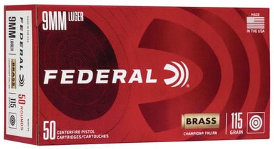 Federal Champion 9mm 115gr FMJ Brass 1000 Round Case 10 Boxes of 100 Rounds - $209.99