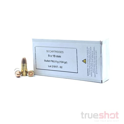 Prvi Partizan (PPU) 9mm 124 Grain FMJ 50 Rounds - $12.99