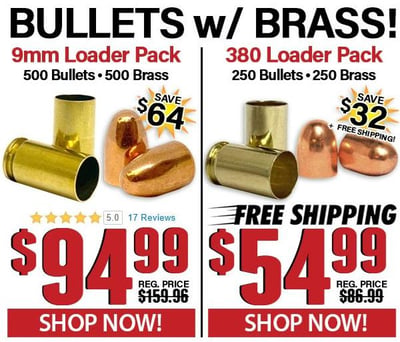 9mm Loader Pack (500 Count Factory New 9mm Brass with 500 Count 115 Grain FMJ Bullets) - $94.99 