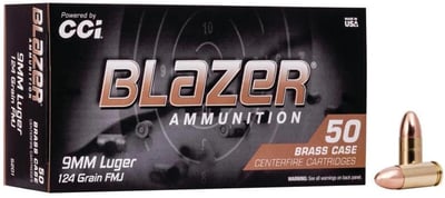 CCI 5201 Blazer Brass 9mm 124 GR FMJ Handgun Ammo - 1000 Rounds - 5201 - $249.99 (FREE Shipping over $50)