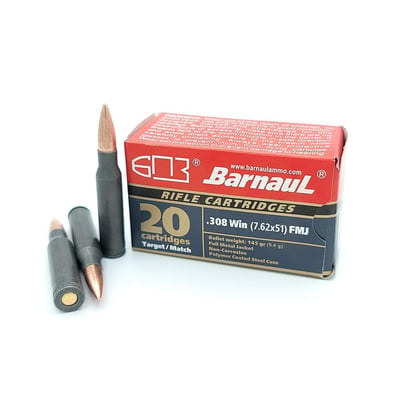Barnaul - 308 Win - 145 Grain - FMJ - Steel Polycoated Case - 20 Rounds - $10.24