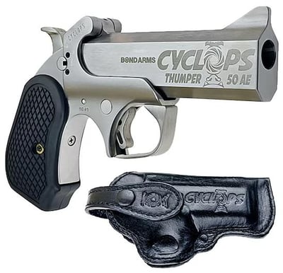 Bond Arms Cyclops Thumper .50 AE Single Shot Pistol 4.25" Barrel 1 Round Black Grip Satin Frame Leather Holster - $521.84 (Free Shipping on $100+ Orders)