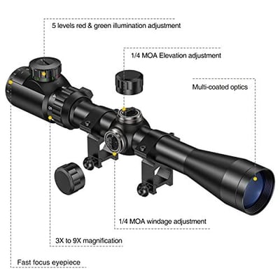 CVLIFE 3-9x40 Red & Green Illuminated Riflescope Mil-dot Reticle with Mounts - $21.45 w/code "SCOPE725" + FREE Shipping