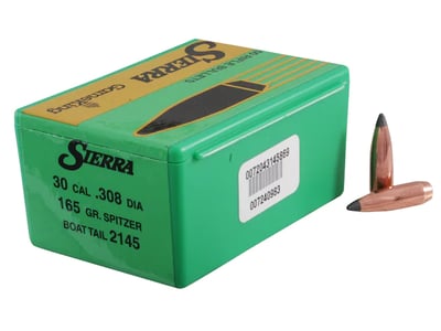 Sierra GameKing Bullets 30 Caliber (308 Diameter) 165 Grain Spitzer Boat Tail Box of 100 - $42.99 