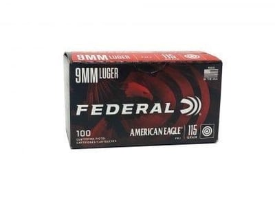 Federal American Eagle 9mm Luger 115 Grain Full Metal Jacket; 100rds per box (AE9DP100) - $35