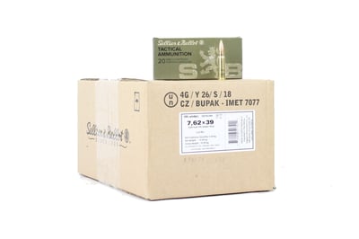 Sellier & Bellot 7.62x39 124 Grain FMJ Ammo Rifle Ammo - 600 Rounds - SB76239A - $319.99 (FREE Shipping over $50)