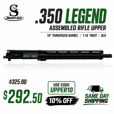 AR-15 .350 Legend Assembled Rifle Upper, 16" Parkerized Barrel s 1 16 Twist, BLK - $292.5(CODE:UPPER10) 