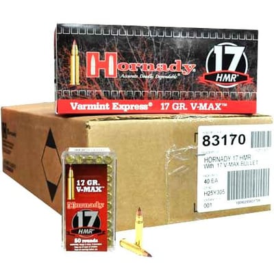 Hornady Varmint Express 17 HMR 17 Grain V-Max 2000 Round Case - $558.99