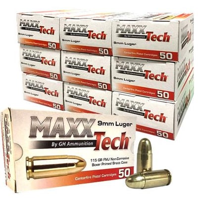 MAXXTech 9mm 115 Grain Full Metal Jacket 500 Round Case - $129.99 + Free S/H