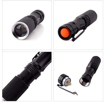 Mini Outdoors CREE XPE-Q5 Pure White LED Zoomable Adjustable Clip Flashlight Torch 600LM Black/White - $4.17 shipped (Free S/H over $25)