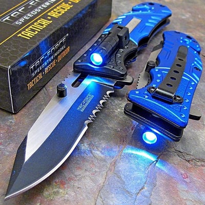 Tac-Force Blue Police Assisted Open LED Tactical Rescue Pocket Knife - $8.89