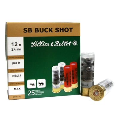 12 Gauge Sellier & Bellot Shotshell 2 3/4" #00 Buck 9 Pellets Lead 25 Round - $17.89  ($10 S/H on Firearms)