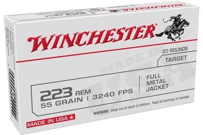 Winchester USA .223 Ammo 55 Grain FMJ USA White Box Rifle 20 Rounds - 20892213111 - $9.99 (FREE Shipping over $50)