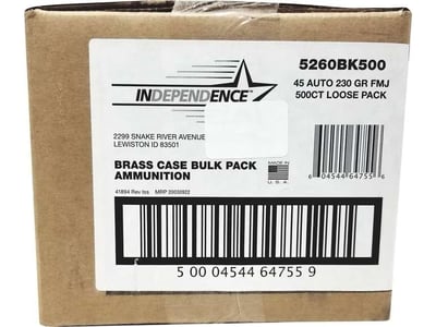 Independence Brass 45 ACP 230Gr FMJ 500Rnd Bulk Box - $169.99