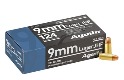 Aguila Pistol 9mm Ammunition, 50 Rounds JHP 124Gr - 1E092125 - $15.99 