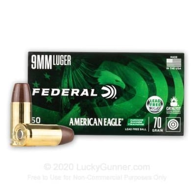Federal American Eagle Indoor Range Training 9mm 70 Gr Lead Free 50 Rounds - $28