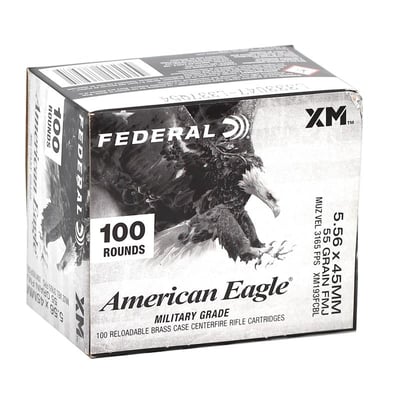 Federal American Eagle 5.56x45mm NATO XM193 Ammo 55 Grain Full Metal Jacket - $49.99 