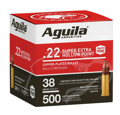 Aguila 1B221118 Standard High Velocity 22 LR 38 gr Copper-Plated Solid Point 500 Bx - $23.49