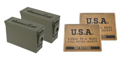 Winchester 5.56 NATO Service Grade 55 Grain M193 FMJ Ammunition 1000 Rounds + 2 Ammo Cans - $475 (Free S/H)