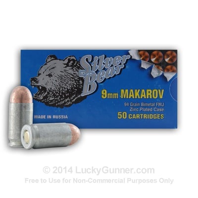 9mm Makarov - 94 gr FMJ - Silver Bear - 1000 Rounds - $250