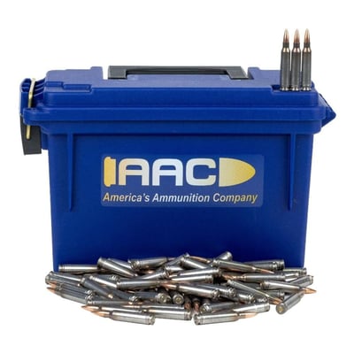 AAC 5.56 NATO 77 Grain OTM Shell Shock Ammo 250rd With AAC Blue 30 Cal Ammo Can - $224.99 