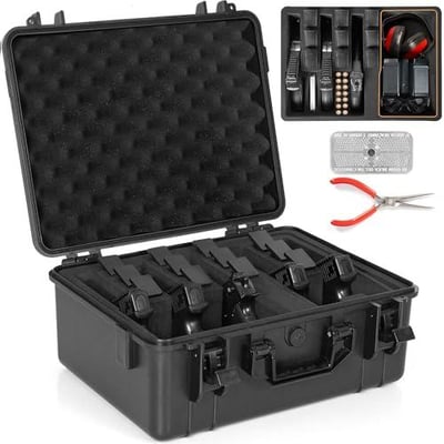 5 Pistol & 12 Magazine Gun Case Pre-Cut Foam Waterproof Shockproof Hard Gun Case Included Silica Gel Canister to Help Prevent Gun Rust - $49.99 + FREE Shipping