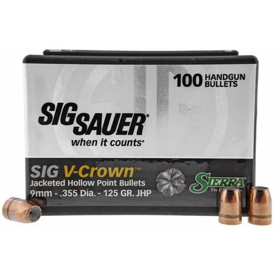 Sierra V-crown 9mm 125gr Jhp 100 Bullets - $25.29 (Free S/H over $250)