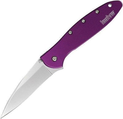 Kershaw Leek Purple Folding Knife (1660PUR); 3” Bead-Blasted High-Performance Sandvik 14C28N Steel Blade, Purple Anodized Aluminum Handle, SpeedSafe Assisted Opening, Liner and Tip Lock Slider, 2.4 OZ - $40.59 (Free S/H over $25)