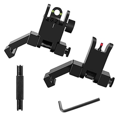 Fiber Optics Iron Sights, Low Profile 45 Degree Front and Rear Backup AR Sights, All Metal Construction Two Aperture Sight with Red and Green Dots for Picatinny and Weaver Rail - $19.99 + FREE Shipping