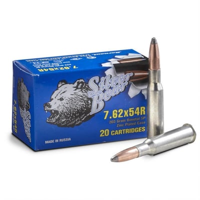 20 rounds Silver Bear 7.62x54R 203 Grain SP Ammo - $12.34 (Buyer’s Club price shown - all club orders over $49 ship FREE)