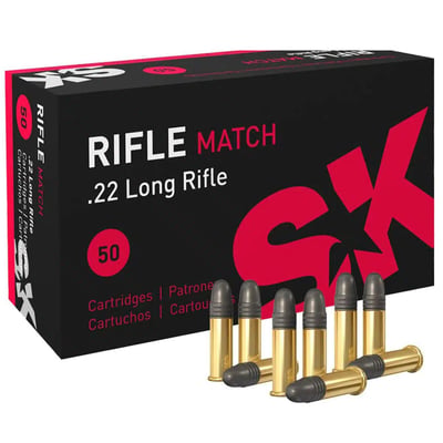 SK Rifle Match .22 Long Rifle 40 grain Lead Round Nose Brass Cased Rimfire Ammunition 50 Rounds - $11.59