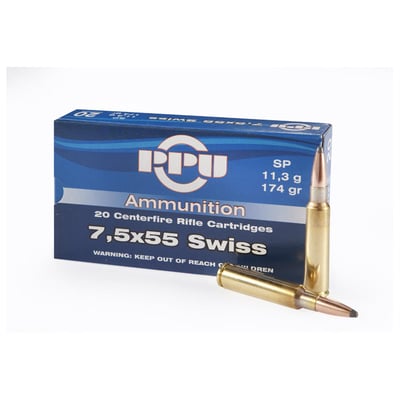 PPU, 7.5x55 Swiss, SP, 174 Grain, 20 Rounds - $25.64 (Buyer’s Club price shown - all club orders over $49 ship FREE)