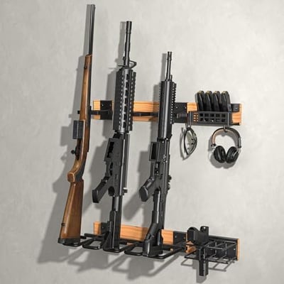 28% off CVLIFE Indoor Gun Racks, Wall Mount 5 Gun Rack with 4 Pistol Holder, Solid Wood & Carbon Steel Wall Gun Racks for Rifle Shotgun Pistol Mag Storage, Vertical Wall Mounted Rifle Rack, Easy Assembly w/code J5HYNUED - $44.63 + FREE Shipping