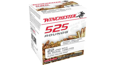 Winchester .22 Long Rifle 36 grain Copper Plated Hollow Point 525 rounds - $38.99 (Free S/H over $49 + Get 2% back from your order in OP Bucks)