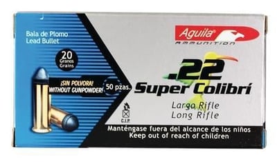 COI Aguila .22 Super Colibri 20 Grain Solid Point Rimfire Ammunition 50 rounds - $8.08