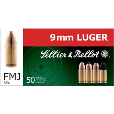 Sellier & Bellot Full Metal Jacket Centerfire Handgun Ammunition 50 rounds 9mm Luger 124 grain - $18.85