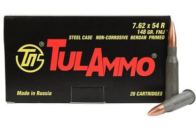 TulAmmo 7.62x54R Steel Case 148gr FMJ 20RD Box UPC: 814950011012 - $11.95