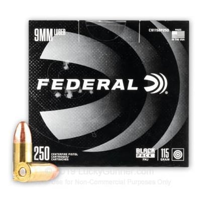 Federal Black Pack 9mm Luger Ammo 115 Grain Full Metal Jacket 1000 rnd - $229.99 + Free Shipping (Free Shipping on $100+ Orders)