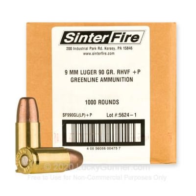 SinterFire GreenLine 9mm +P 90 Grain Frangible 1000 Rounds Loose Packed - $535.00