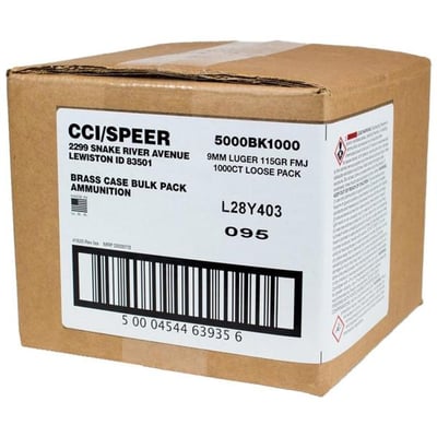 CCI Blazer Brass 9mm 115gr FMJ Ammunition, 1145 fps, 1000-Round Case - $219 (Free S/H)
