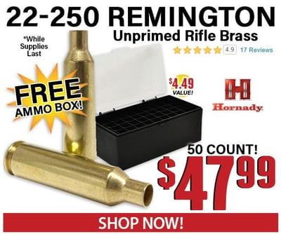 Hornady 22-250 Remington Unprimed Rifle Brass 50 Count - $47.99 