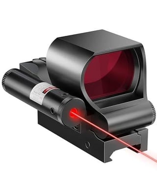 HIRAM Reflex Sight Laser Combo, 2 MOA Red Dot Sight with Red Laser 4 Reticle Patterns 8 Brightness Settings for 20 mm Picatinny Weaver Rails, Tactical Optics for Rifle Pistol Airsoft - $34.29 (Free S/H over $25)