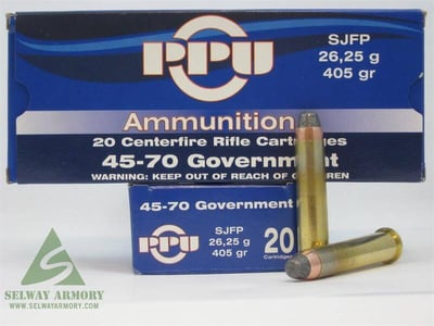 Prvi Partizan .45-70 Government 405 Gr. Semi-Jacketed Flat Point- Box of 20 - $33.99 (Free Shipping over $50)