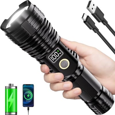 Flashlight 10000LM LED Rechargeable Super Bright Zoomable LCD Digital Display 5 Mode Waterproof - $19.96 + FREE Shipping