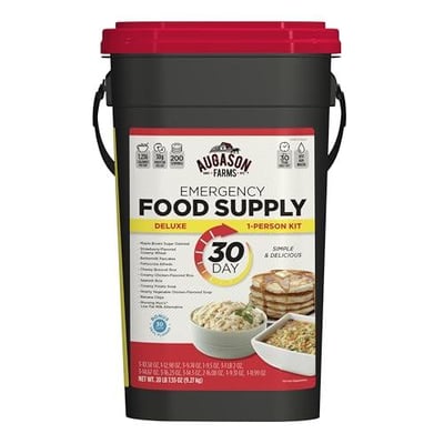 AUGASON FARMS Emergency Food Supply Bucket, 200 Servings, Dehydrated Meal Kit, Variety Pail, Long Shelf Life Just-Add-Water Meals for Prepping, Disaster Survival, Camping, Hiking, and More - $102.52 + FREE Shipping
